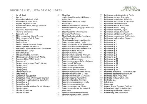 orchids List / Lista de orquideas - Inkaterra