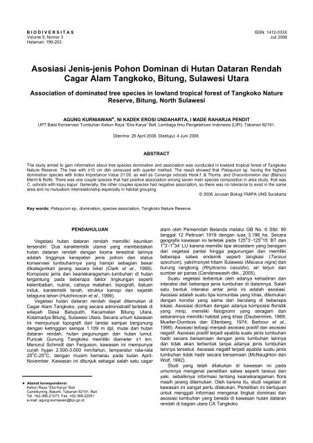 Asosiasi Jenis-jenis Pohon Dominan di Hutan ... - Biodiversitas