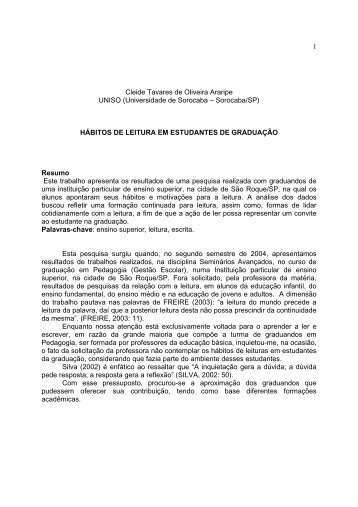 1 Cleide Tavares de Oliveira Araripe UNISO (Universidade de ...