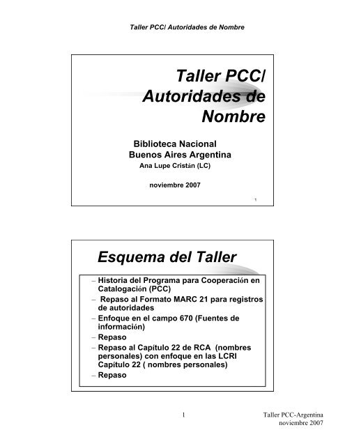 Taller PCC/ Autoridades de Nombre - Embassy of the United States