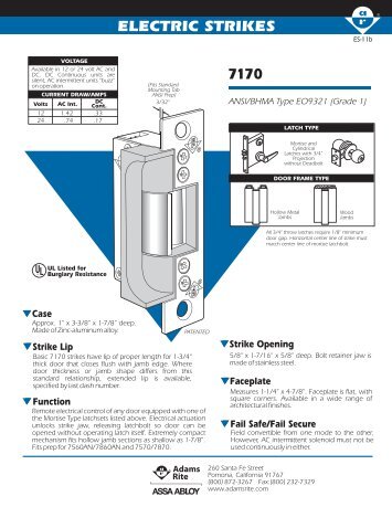7170 ELECTRIC STRIKES - Adams RITE Manufacturing Co.