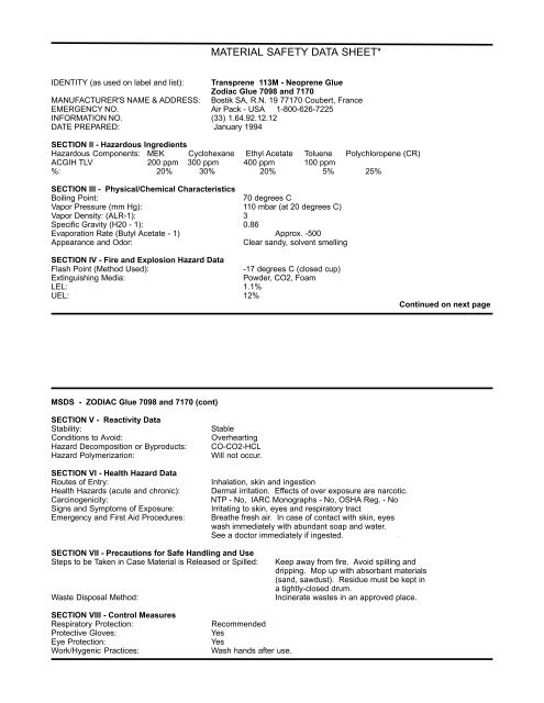 MATERIAL SAFETY DATA SHEET*