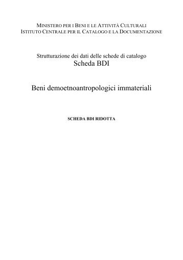 Scheda BDI Beni demoetnoantropologici immateriali - ICCD ...