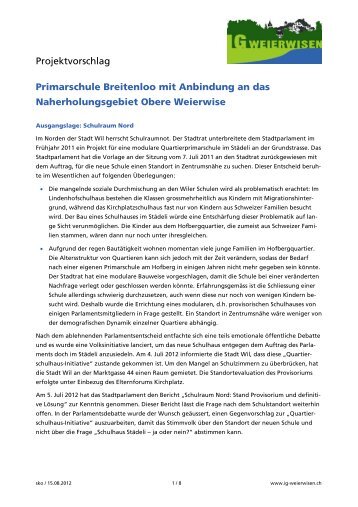 Projektvorschlag Schule Breitenloo vom 15.08.2012 ... - IG Weierwisen