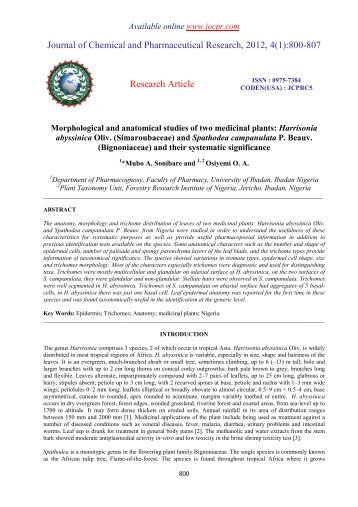 Harrisonia abyssinica Oliv. - Journal of Chemical and ...