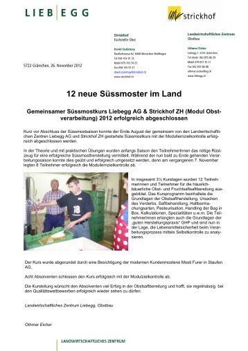 12 neue Süssmoster im Land - Liebegg