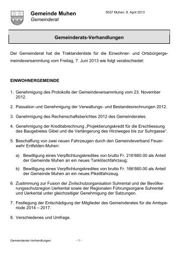 Gemeinderatsverhandlung Ausgabe April 2013 - Muhen