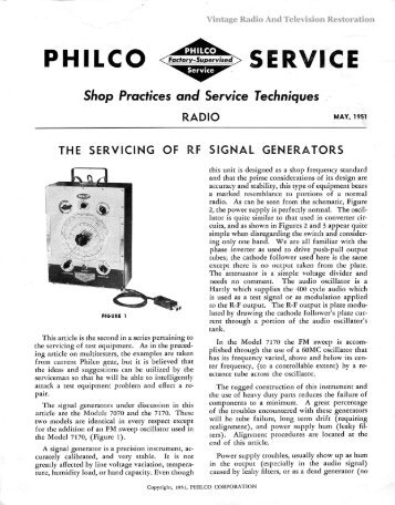 Philco Service "Servicing RF Signal Generators" - Vintage Radio & TV