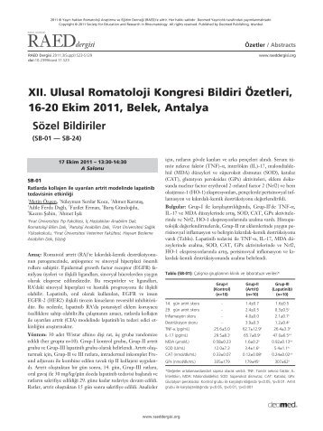 001 Romatoloji Kong sozel bildiriler - RAED Dergisi / RAED Journal