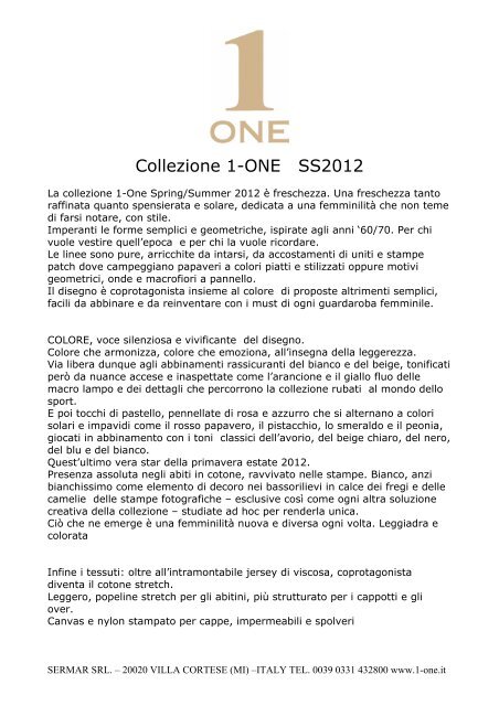 Collezione 1-ONE SS2012 - Sermar-srl.com