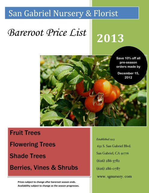 Our 2013 Bareroot Tree List. - San Gabriel Nursery & Florist