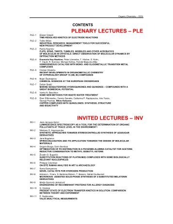 PLENARY LECTURES – PLE INVITED LECTURES – INV