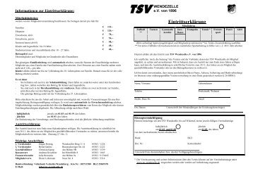 Eintrittsformular TSV Wendezelle