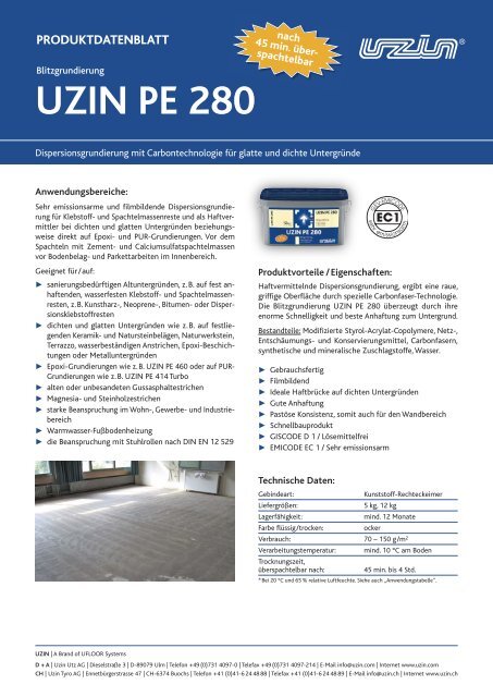 Produktdatenblatt UZIN PE 280 Blitzgrundierung - Baubook
