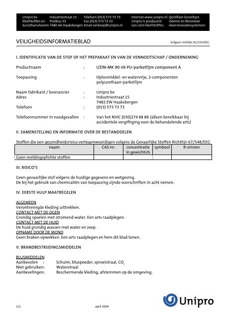 veiligheidsinformatieblad - Uzin Utz AG