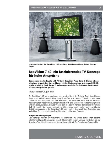 BeoVision 7-40: ein faszinierendes TV-Konzept für ... - vademecom