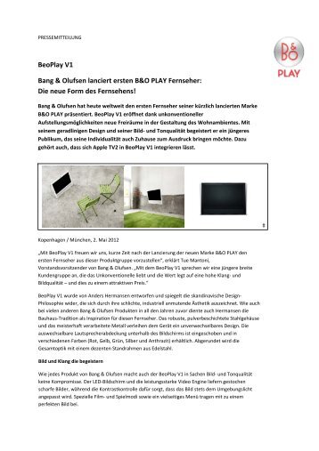 BeoPlay V1 Bang & Olufsen lanciert ersten B&O PLAY ... - vademecom