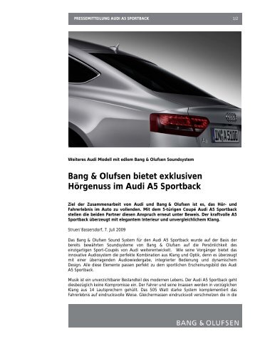 Bang & Olufsen bietet exklusiven Hörgenuss im Audi ... - vademecom