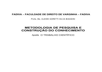 O TRABALHO CIENTÍFICO - Ms Cleide - FADIVA