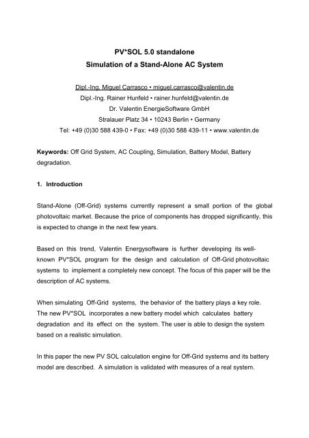 Pvsol 50 Standalone Simulation Of A Stand Alone Ac System