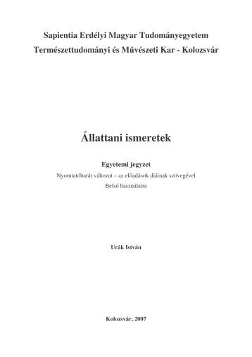 Állattan (pdf) - Sapientia Erdélyi Magyar Tudományegyetem