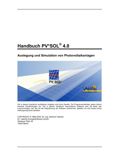 Handbuch PV*SOL 4.0 - Valentin Software