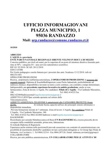 ufficio informagiovani piazza municipio, 1 95036 randazzo