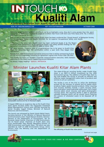 Minister Launches Kualiti Kitar Alam Plants - Kualiti Alam Sdn Bhd