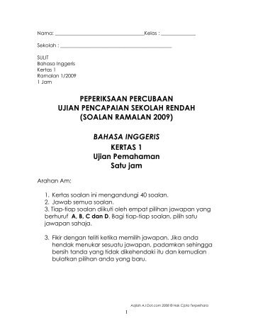 peperiksaan percubaan ujian pencapaian sekolah rendah