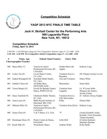Competition Schedule YAGP 2013 NYC FINALS TIME TABLE Jack ...