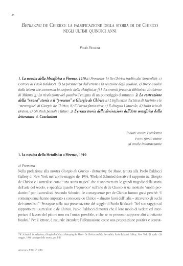 la falsificazione della storia di de Chirico negli ultimi quindici anni