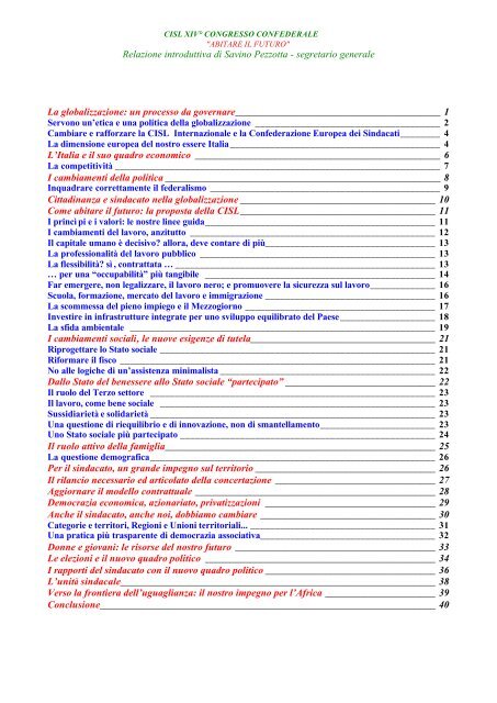 Relazione introduttiva di Savino Pezzotta - segretario generale ... - Cisl