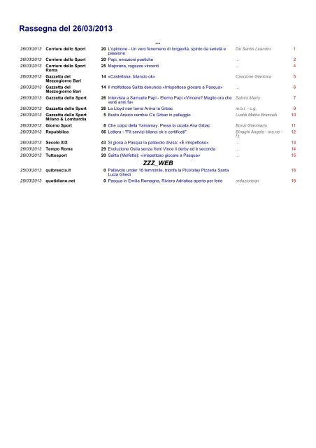 Rassegna del 26/03/2013 - Federazione Italiana Pallavolo