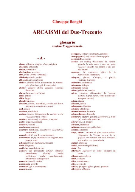 ARCAISMI del Due-Trecento - Biblioteca dei Classici Italiani