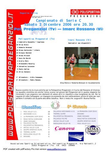 Imarc Rossano (Vi) - Polisportiva Preganziol