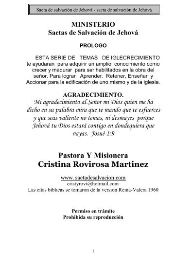 Pastora y Misionera - Ministerio Saeta de Salvacion