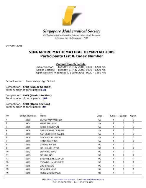 River Valley High School Singapore Mathematical Society