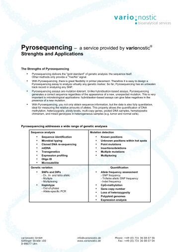 Pyrosequencing fact sheet - varionostic