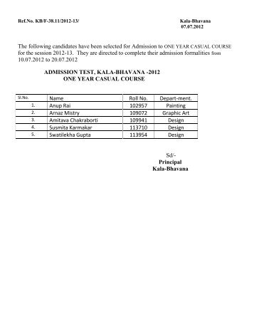 Result of admission test in various courses under ... - Visva-Bharati