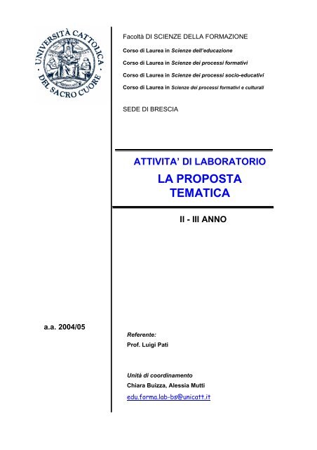 LA PROPOSTA TEMATICA - Università Cattolica del Sacro Cuore