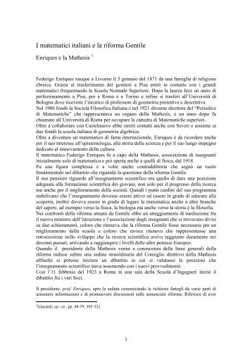 I matematici italiani e la riforma Gentile - Matematica