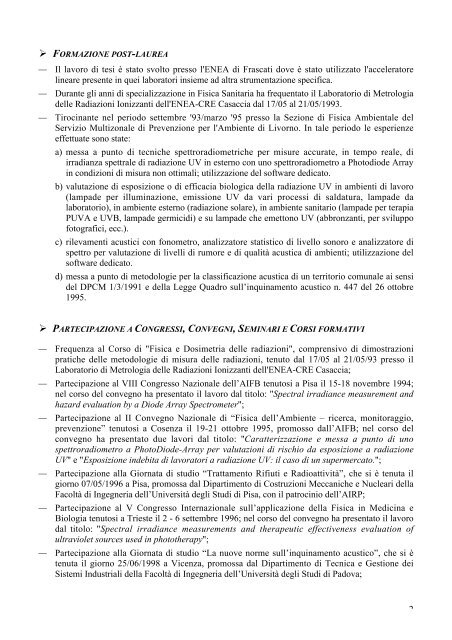 curriculum formativo - professionale - Dipartimento di Fisica ...