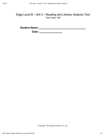 Edge Level B - Unit 3 - Reading and Literar Anal sis Test