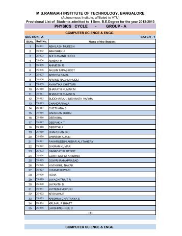 msramaiah institute of technology, bangalore physics cycle - group