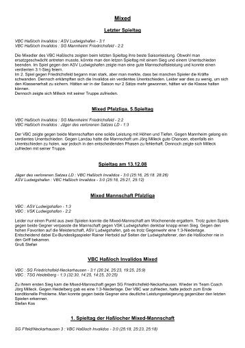 Letzter Spieltag Mixed Pfalzliga, 5.Spieltag Spieltag ... - VBC Hassloch