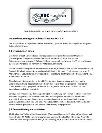 Datenschutzordnung des Volleyballclub Haßloch e ... - VBC Hassloch