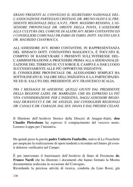 LE FRASCHETTE - Associazione Partigiani Cristiani