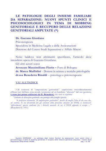 le patologie degli insiemi familiari da separazione - Psychomedia