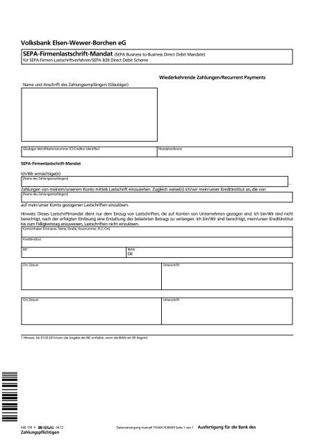 Muster Sepa Firmenlastschrift Mandat Volksbank Elsen Wewer Muster Sepa Firmenlastschrift Mandat Volksbank Elsen Wewer