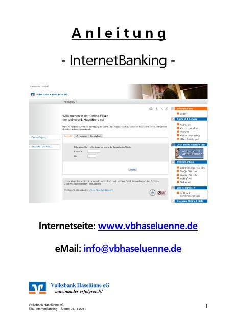 Anleitung InternetBanking (PDF) - Volksbank Haselünne eG